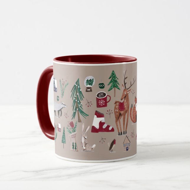 Woodland Nordic Ski Weihnachtsbeige Tasse (Vorderseite Links)