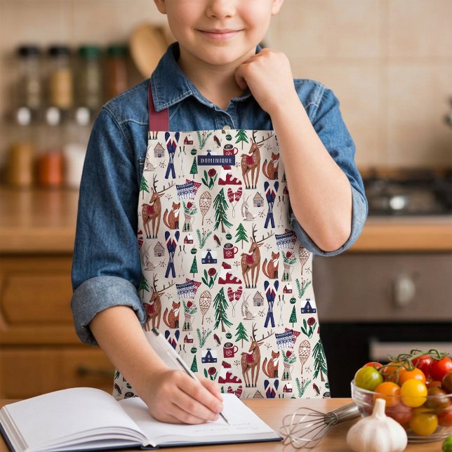 Woodland Nordic Weihnachts-Allround-Print-Schürze Schürze (Kids Winter Woodland Animals Christmas Cooking Apron)