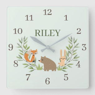 Woodland Nursery Animals Quadratische Wanduhr