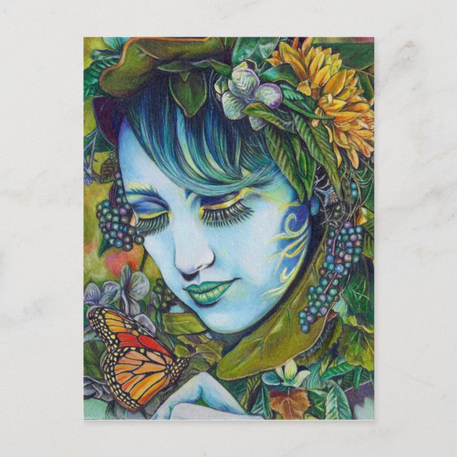 Woodland Nymph und Butterfly Friend Postkarte (Vorderseite)