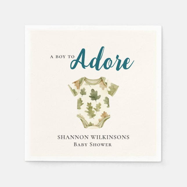 Woodland Oak Leaf "Adore" Baby Shower Napkin Serviette (Vorderseite)