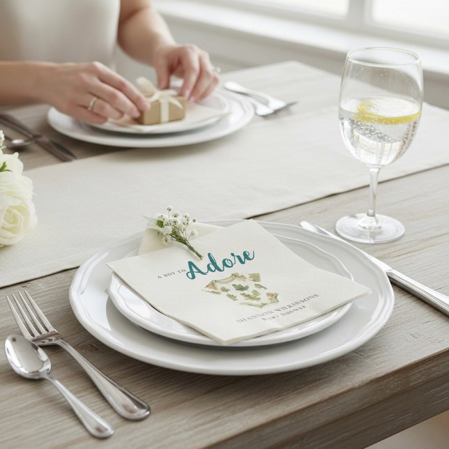 Woodland Oak Leaf "Adore" Baby Shower Napkin Serviette (Von Creator hochgeladen)