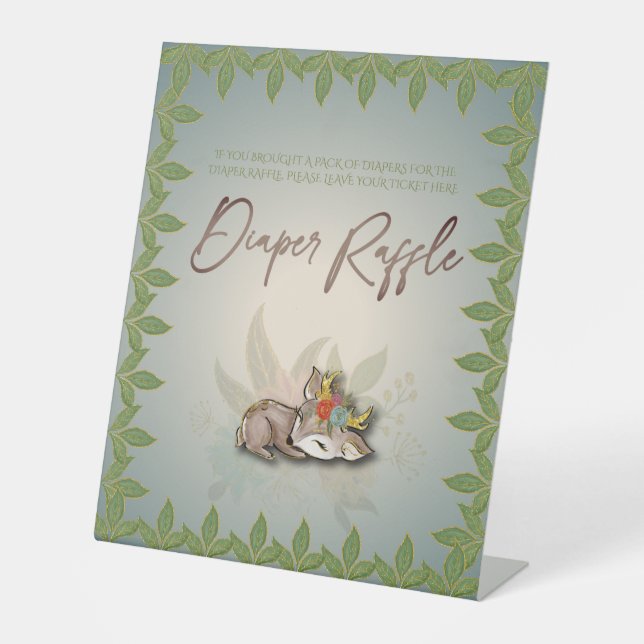 Woodland Oh Baby Deer Animals Windeln Raffle Game Sockelschild (Vorderseite)