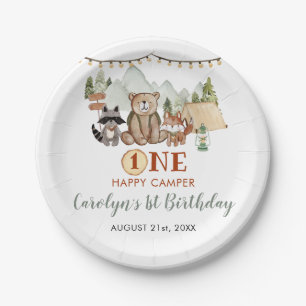 Woodland One Happy Camper Erster Geburtstag Pappteller
