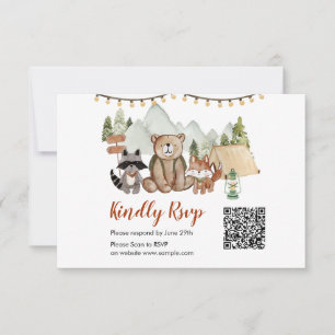 Woodland One Happy Camper Geburtstag Qr Rsvp Card Dankeskarte