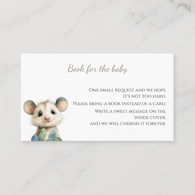 Woodland Opossum Baby Shower • Books for Baby Card Visitenkarte (Vorderseite)