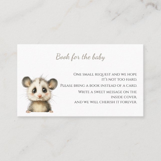 Woodland Opossum Baby Shower • Books for Baby Visitenkarte (Vorderseite)