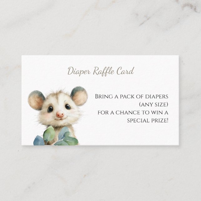 Woodland Opossum Baby Shower • Diaper Raffle Card Visitenkarte (Vorderseite)