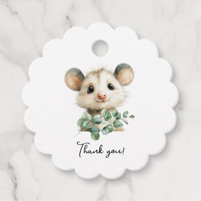 Woodland Opossum Baby Shower • Neutral Geschenkanhänger (Vorderseite)