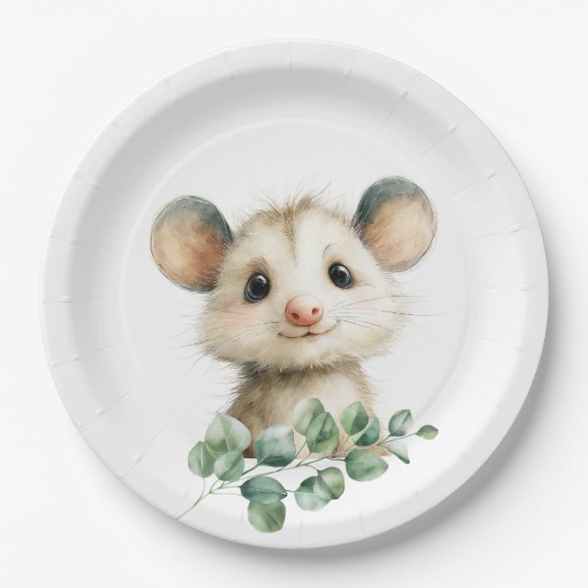 Woodland Opossum Baby Shower • Neutral Pappteller (Vorderseite)