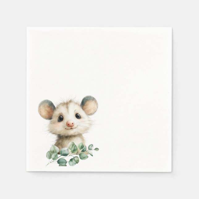 Woodland Opossum Baby Shower • Neutral Serviette (Vorderseite)