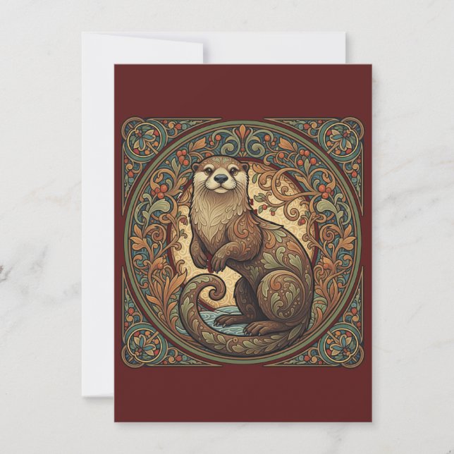 Woodland Otter Nordic Folk Art Flat Thank You Dankeskarte (Vorderseite)