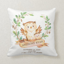 Woodland OWL Baby Birth Stats Pillow Kissen