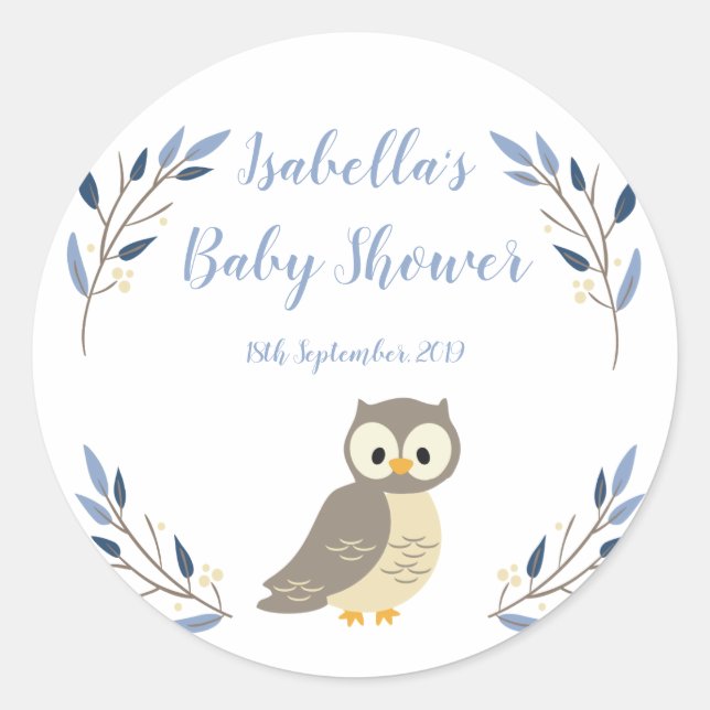 Woodland Owl Baby Dusche Sticker (Vorderseite)
