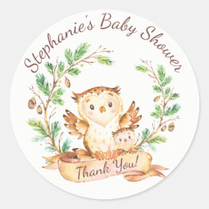 Woodland Owl Babydusche Danke, dass du Sticker bev