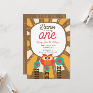 Woodland Owl First Birthday Invitation – One Year  Einladung
