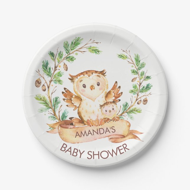 Woodland OWLS Babydusche 7" Platten Pappteller (Vorderseite)