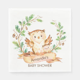 Woodland Owls Babydusche Papier Napkins Serviette