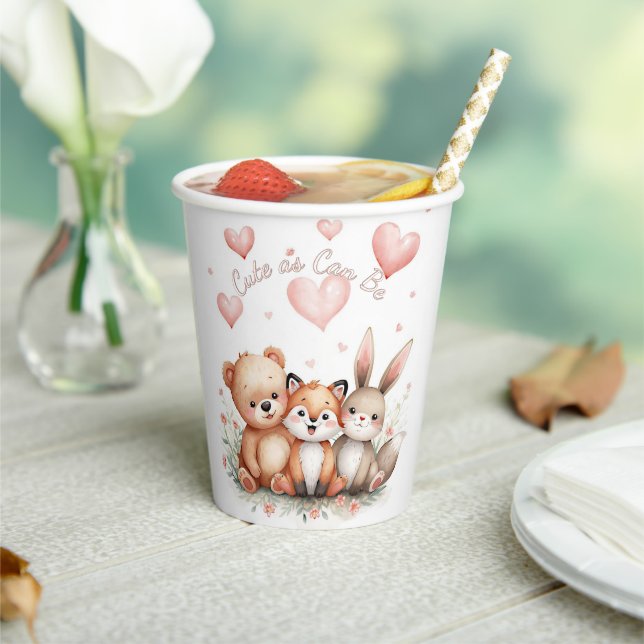Woodland Pastel Party Girl Pink Hearts Floral  Pappbecher (In Situ)