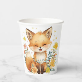 Woodland Pastel Watercolor Fox Yellow Hearts Party Pappbecher