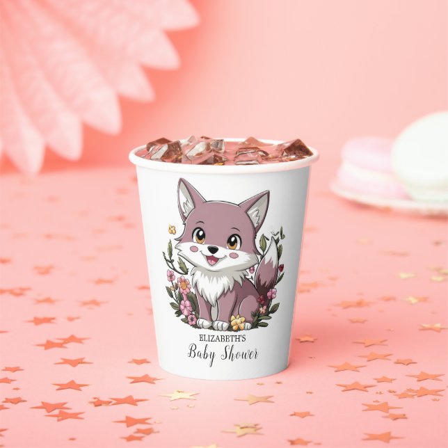 Woodland Pastel Wolf Kinderdusche Pappbecher (Insitu)