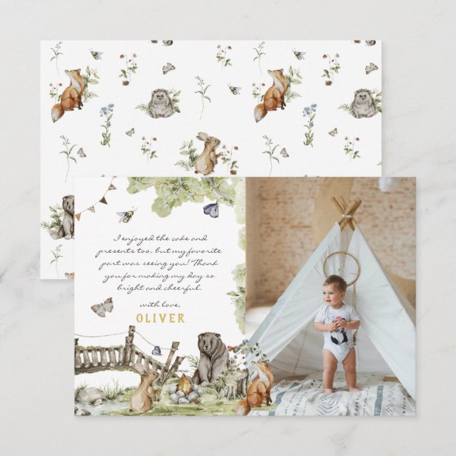 Woodland Picnic | Foto für Waldtiere Dankeskarte (Vorne/Hinten)
