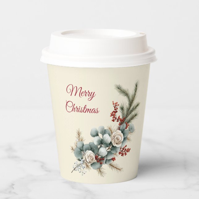 Woodland Pine & Cranberry Christmas Paper cup Pappbecher (Vorderseite)