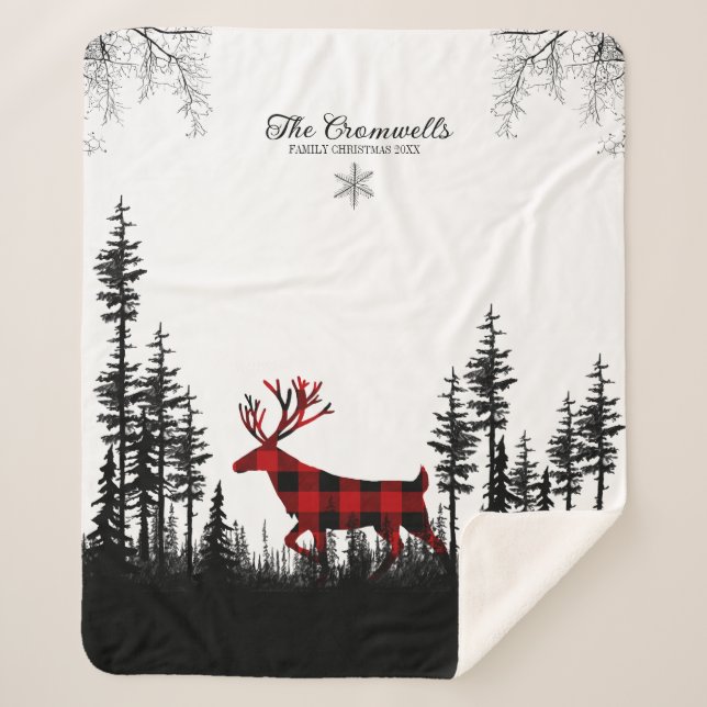 Woodland Pine Forest Stag Familienname Sherpadecke (Vorderseite)