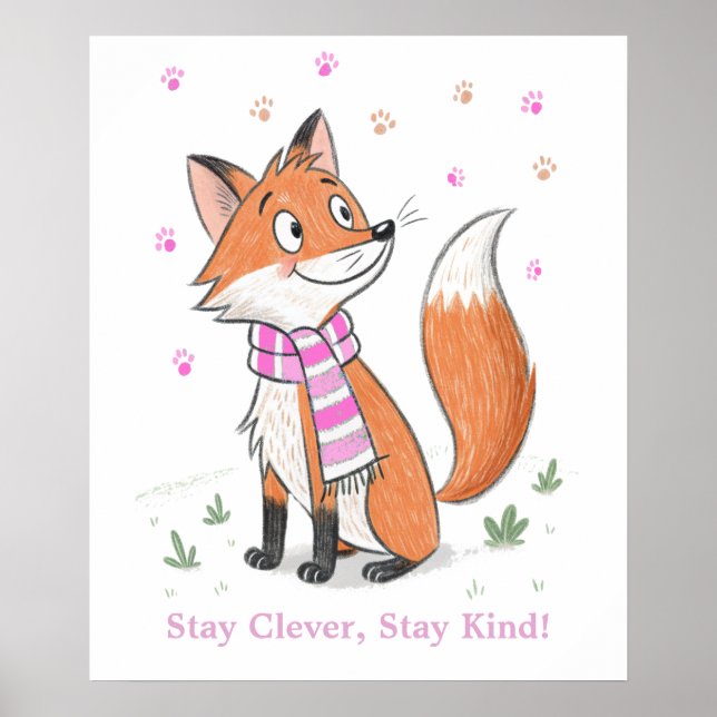 Woodland Pink Cheeky Fox - Playful Doodle Animal Poster (Vorne)