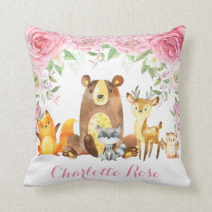 Woodland Pink Floral Rose Baby Girl Kinderzimmer D Kissen