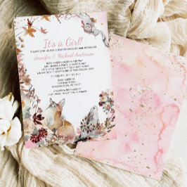 Woodland Pink Girl Fox Bunny Baby Dusche per Mail Einladung