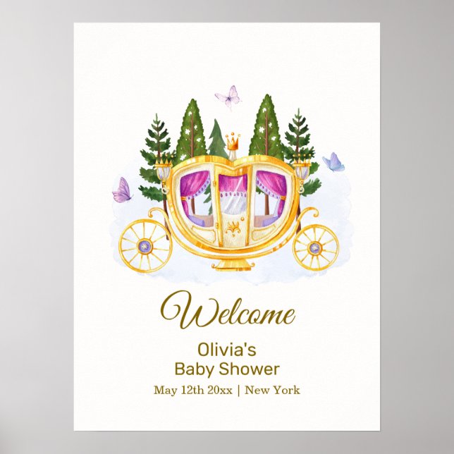 Woodland Princess Carriage Baby Shower Welcome Poster (Vorne)