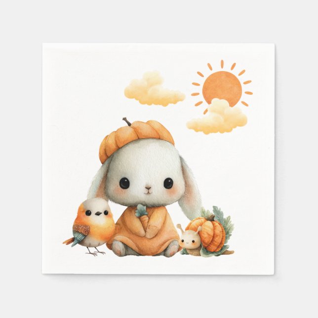 Woodland Rabbit Snail Bird Fall Kids' Birthday  Serviette (Vorderseite)