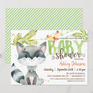 Woodland Raccoon Baby Dusche Einladung