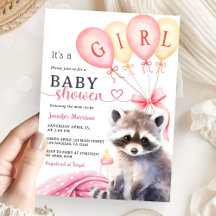 Woodland Raccoon Baby Shower Girl Pink Balloons