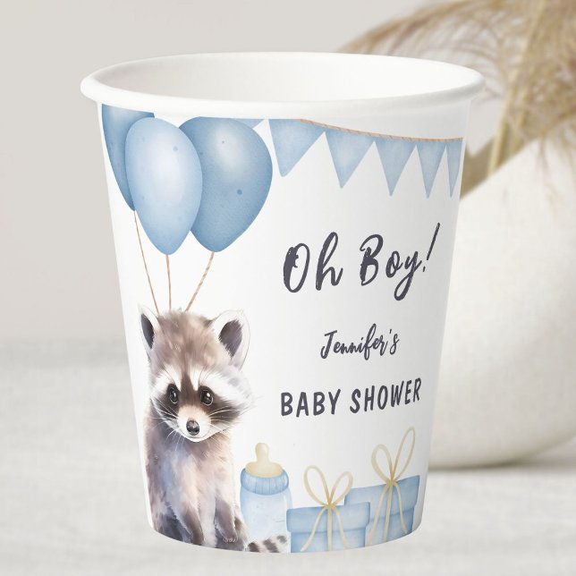 Woodland Raccoon Baby Shower Niedlich Boy Pappbecher (Von Creator hochgeladen)