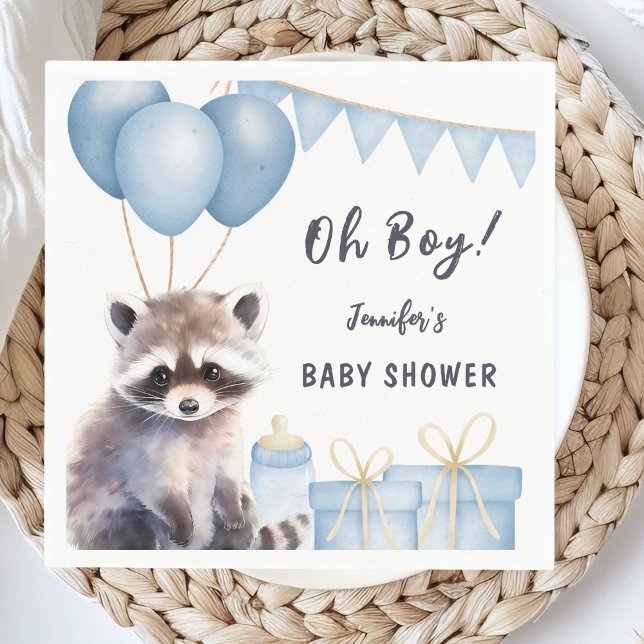 Woodland Raccoon Babydusche Niedliches Boy Paper Serviette (Von Creator hochgeladen)