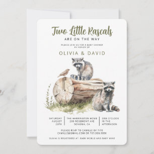 Woodland Raccoon Twins Baby Dusche Einladung
