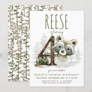 Woodland Raccoon Vierte Geburtstagseinladung Einladung