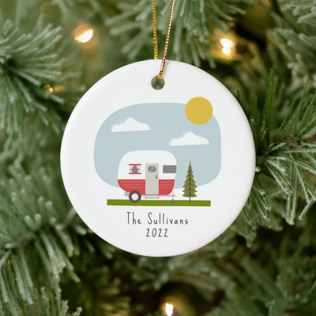 Woodland Red Camper Weihnachten Keramik Ornament (Baum)
