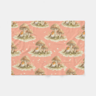 Woodland Robin & Mushroom Watercolor Pattern Fleecedecke