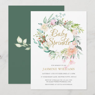 Woodland-Rosen Goldschrift Baby Sprinkle Einladung