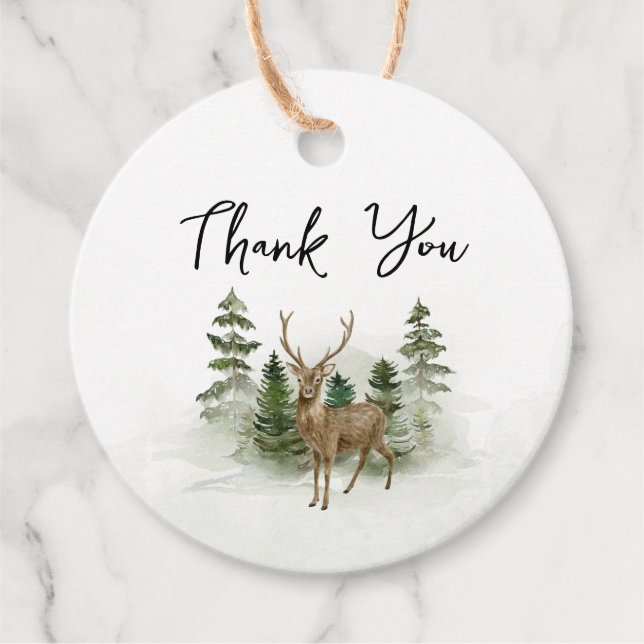 Woodland Rustic Baby Dusche Geschenkanhänger (Vorderseite)