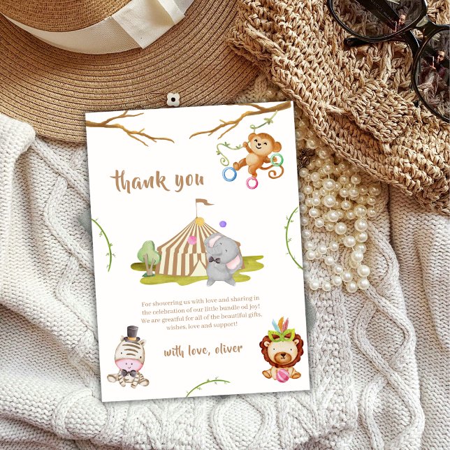 Woodland Safari Animal Circus Baby Dusche Dankeskarte (Woodland Safari Animal Circus Baby Shower Thank You Card)