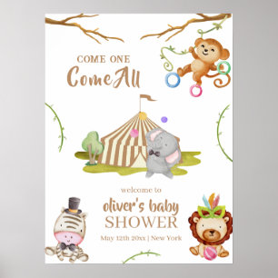 Woodland Safari Animal Circus Baby Dusche Willkomm Poster