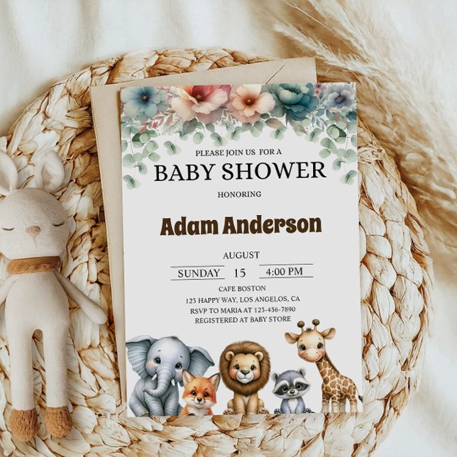 Woodland Safari Animals Baby Shower Einladung (Von Creator hochgeladen)