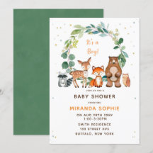 Woodland Safari Animals Boy Baby Shower Einladung