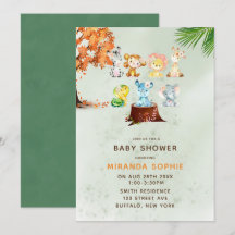 Woodland Safari Animals Boy Baby Shower Einladung