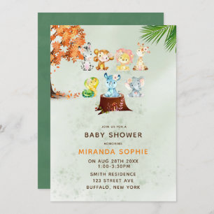 Woodland Safari Animals Boy Baby Shower Einladung
