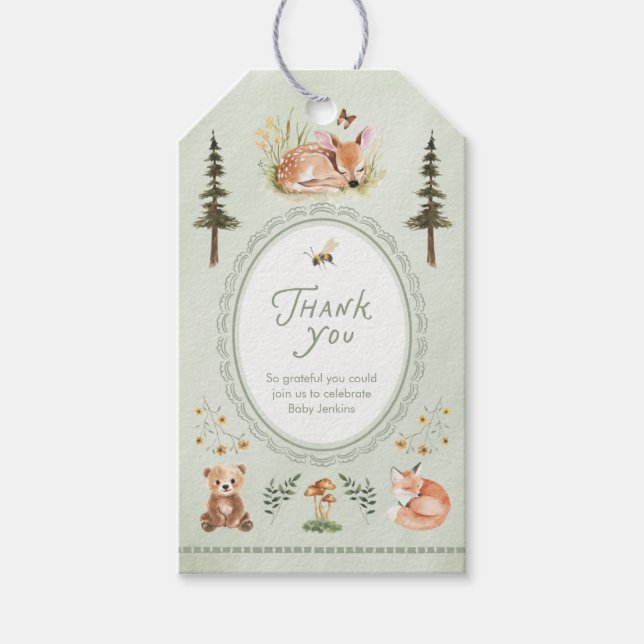 Woodland Sage Green Baby Shower Thank You Geschenkanhänger (Vorderseite)